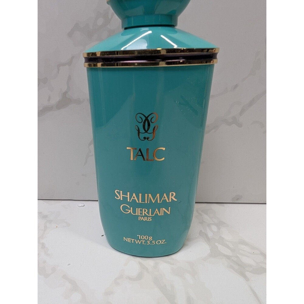 Vintage Guerlain Shalimar Talc Powder Container 3.5 oz Turquoise Vanity Jar Part